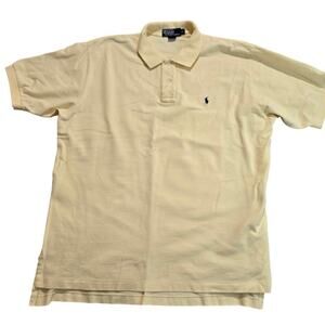 Vtg 90s Polo Ralph Lauren Men's Yellow Polo Shirt Navy Blue Pony Sz XL